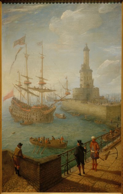 Spaanse Drie Dekker voor Anker bij Napels door Abraham Willarts