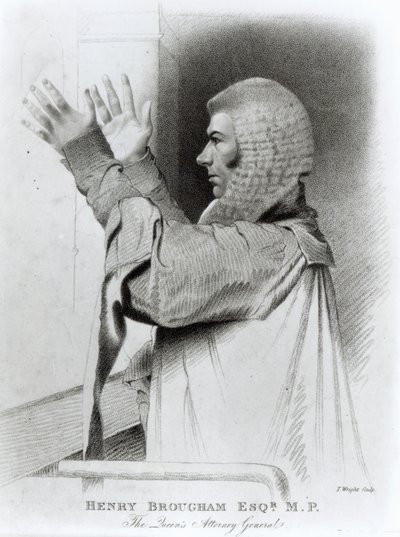 Henry Brougham Esq MP, De Advocaat-Generaal van de Koningin, gegraveerd door T.Wright, 1821 door Abraham Wivell