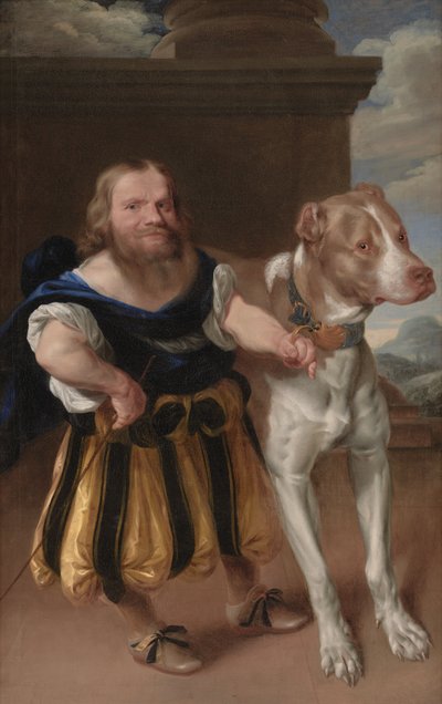 De Italiaanse dwerg van de keurvorst van Saksen, Giachomo Favorchi met de hond van prinses Magdalene Sibylle, Raro door Abraham Wuchters