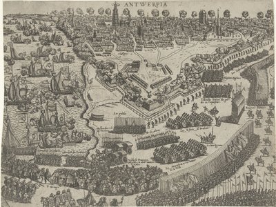 Aankomst van de hertog van Anjou te Antwerpen en ontvangst door de prins van Oranje, 1582 door Abraham de Bruyn (attributed to)