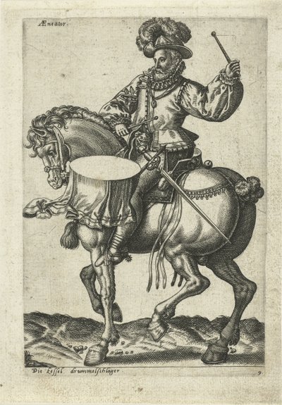 Duitse tamboer te paard door Abraham de Bruyn (attributed to)