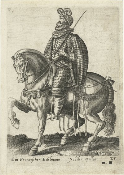 Franse edelman te paard door Abraham de Bruyn (attributed to)