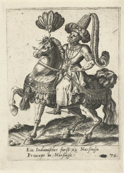 Indische vorst te paard door Abraham de Bruyn (attributed to)