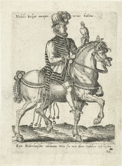 Nederlandse edelman op valkenjacht te paard door Abraham de Bruyn (attributed to)