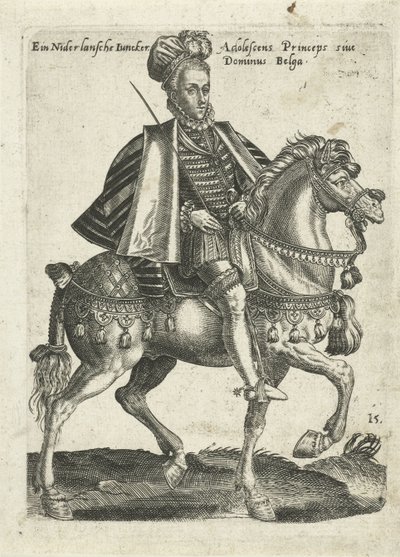Nederlandse jonker te paard door Abraham de Bruyn (attributed to)