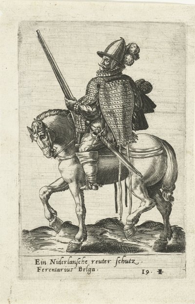 Nederlandse ruiter met geweer door Abraham de Bruyn (attributed to)