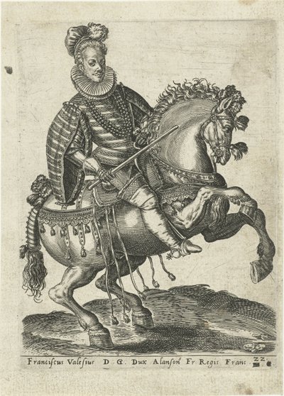 Portret van François, hertog van Anjou te paard door Abraham de Bruyn (attributed to)