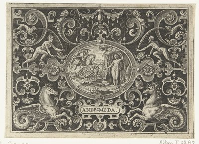Cartouche: Perseus bevrijdt Andromeda door Abraham de Bruyn