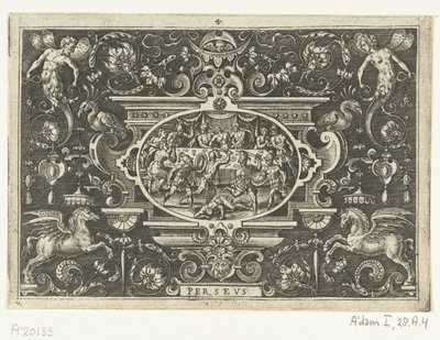 Phineus verstoort de bruiloft van Perseus en Andromeda door Abraham de Bruyn