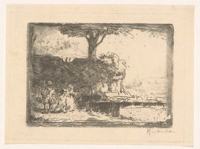 Landschap met drie figuren door Abraham de Miranda (signed by artist)