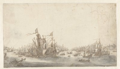De zeeslag bij Duins door Abraham de Verwer