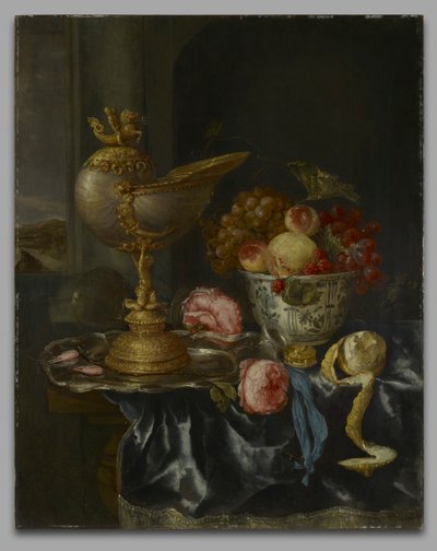 Banket stilleven met Nautilusbeker door Abraham van Beyeren