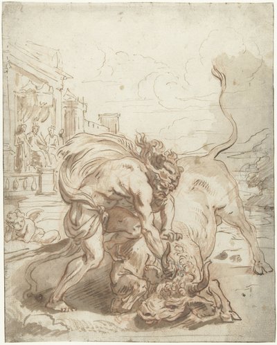 Hercules verslaat Acheloüs in de gedaante van een stier door Abraham van Diepenbeeck