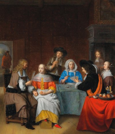 Interieur met een elegant gezelschap dat kaarten speelt, 1660s door Abraham van Dijck