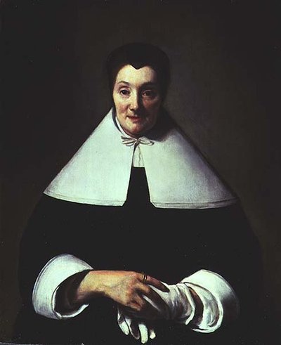 Portret van een vrouw, vijftig jaar oud door Abraham van Dyck