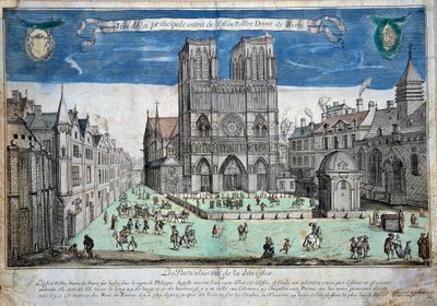 Zicht op het parvis Notre-Dame in Parijs, gravure door Abraham Van Merlen (1579-1650), 1640, Parijs, Museum van Notre Dame door Abraham van Merlen