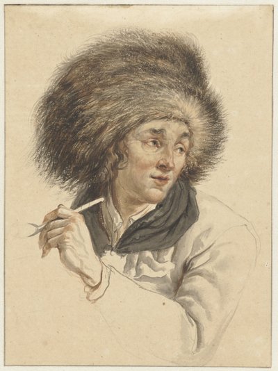 Man met bontmuts en pijp door Abraham van Strij (I)