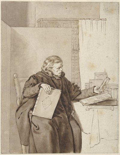 Portret van een oude man in een studeervertrek door Abraham van Strij (I)