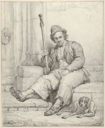 Zittende man met hond door Abraham van Strij (I)