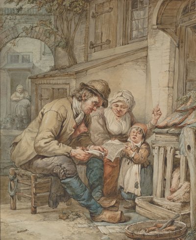 Ouders die hun dochter een lied leren, vroege 19e eeuw door Abraham van Strij