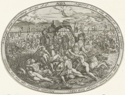 Neptunus met nereïden en tritons: het element water door Abraham van den Hecken