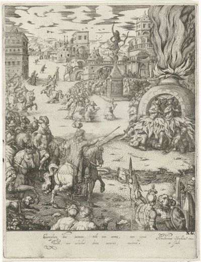 Shadrach, Meshach en Abednego in de vurige oven door Abraham van den Hecken