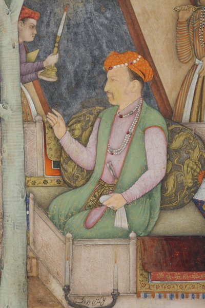 (detail) uit Keizer Jahangir met Heilige Mannen in een Tuin, c.1615 door Abul Hasan