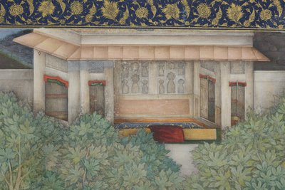 (detail) uit Keizer Jahangir met Heilige Mannen in een Tuin, c.1615 door Abul Hasan