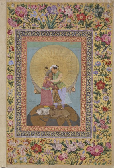Het Sint-Petersburg Album - Allegorische voorstelling van Keizer Jahangir en Shah door Abul Hasan