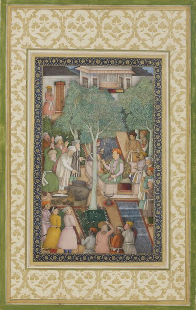 Keizer Jahangir met heilige mannen in een tuin, ca. 1615 door Abul Hassan Ghaffari
