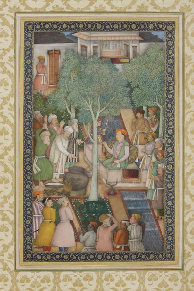 Keizer Jahangir met heilige mannen in een tuin, ca. 1615 door Abul Hassan Ghaffari