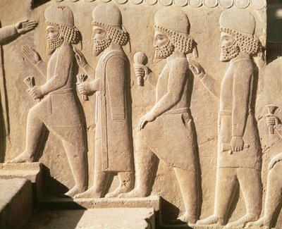 Reliëf met Medische wachters van de trappen van de Triplyon Hal, Achaemenidische Periode, 6e-5e eeuw v.Chr. door Achaemenid