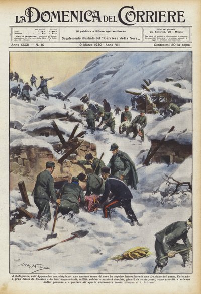 In Bolognola, in de Apennijnen van Marche, bedolf een enorme sneeuwlawine een deel van het dorp door Achille Beltrame