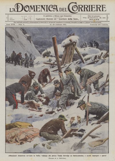 Overvloedige rampzalige sneeuwval in Italië, lawine bedelft een barak bij Tenda door Achille Beltrame