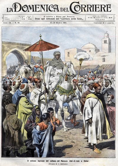 Abd al-Aziz (al-Hasan Mohamed al-Hasani al-Alaoui) kwam Rabat binnen in Marokko in oktober 1907 door Achille Beltrame