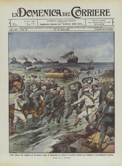 Bekwame verrassingslanding van een groot expeditiekorps tussen Zuara en de Tunesische grens voor ? door Achille Beltrame