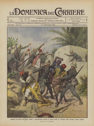 Hinderlaag door onze soldaten en levendige arrestatie van enkele Arabieren in de buurt van door Achille Beltrame