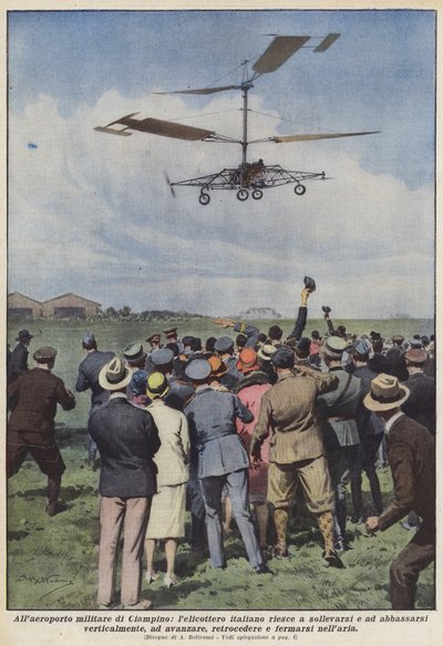 Op de militaire luchthaven van Ciampino, slaagt de Italiaanse helikopter erin om op te stijgen en te landen... door Achille Beltrame