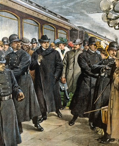 Aankomst van de Italiaanse componist Pietro Mascagni (1863-1945) in New York door Achille Beltrame