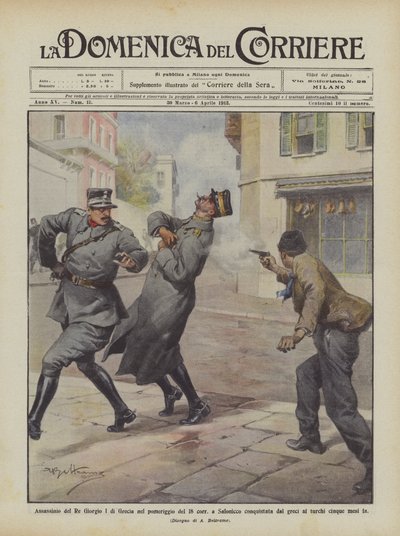 Moord op koning George I van Griekenland in de namiddag van de 18e in door de Grieken veroverd Thessaloniki door Achille Beltrame