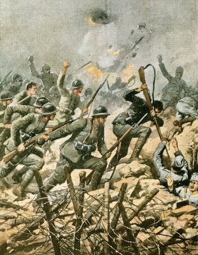 Aanval op de berg Ortigara, illustratie uit La Domenica del Corriere door Achille Beltrame