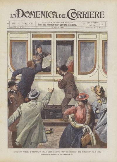 Aanslag op de Prins van Wales op het Noordstation van Brussel, op de Middag van de 4e Corr door Achille Beltrame