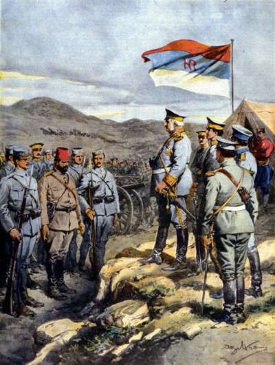 Balkan Oorlog: Koning Nikolaas van Montenegro door Achille Beltrame