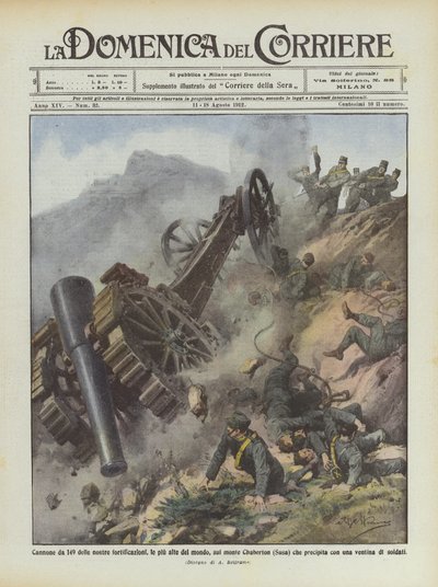 149 kanon van onze fortificaties, de hoogste ter wereld, op de berg Chaberton door Achille Beltrame
