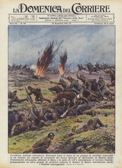 Italiaanse cavalerie in de aanval door Achille Beltrame