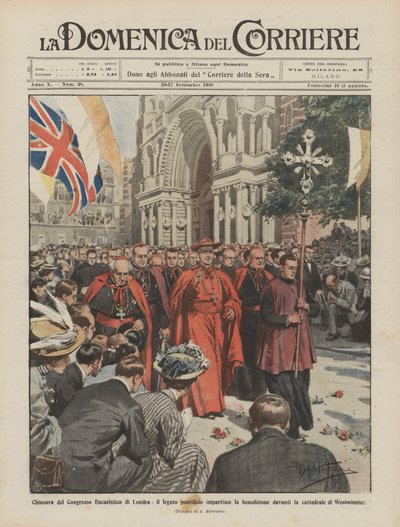 Sluiting van het Eucharistisch Congres in Londen, de pauselijke legaat geeft de zegen door Achille Beltrame