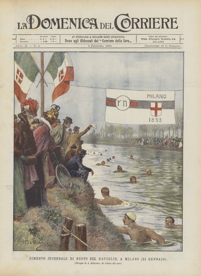 Winterzwemwedstrijd in het Naviglio, Milaan (21 januari) door Achille Beltrame