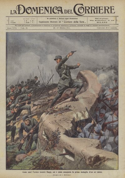 Hoe de heroïsche luitenant Raggi stierf, die de eerste gouden medaille voor moed ontving door Achille Beltrame