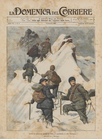 Hoe de feestdagen nu worden gevierd, nieuwjaar in de hoge bergen door Achille Beltrame