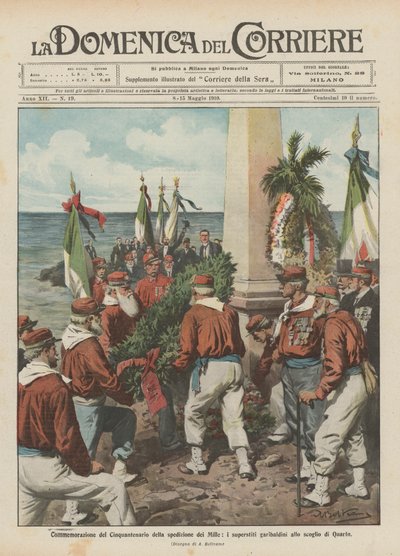 Herdenking van de vijftigste verjaardag van de expeditie van de Duizend, de overlevende Garibaldini bij de rots van Quarto door Achille Beltrame